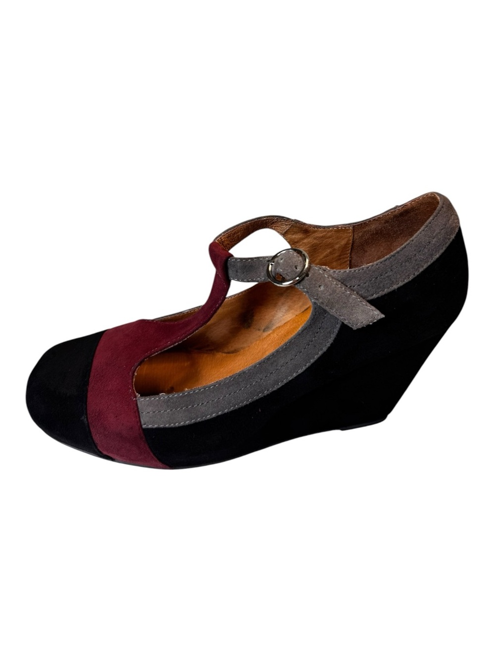 Jeffrey Campbell Ibiza Last Darnell Suede Colorblock T-Strap Wedge Heels Black 9